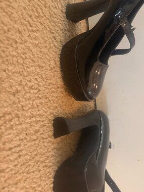 Black Patent Platform Mary Jane Heels Chunky Y2K Goth Pumps